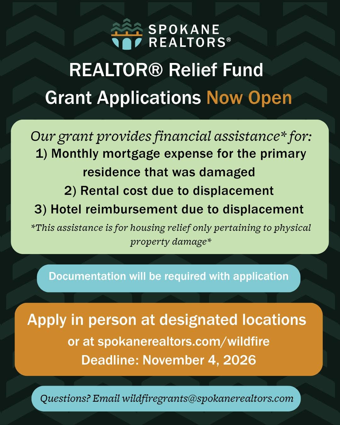 Realtors Relief Foundation wildfire grant financial assistance information